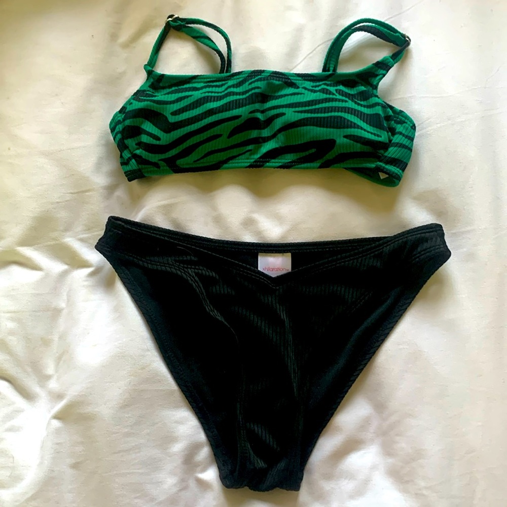 Target two piece suit- green, & black- zebra print- both top & bottom XS